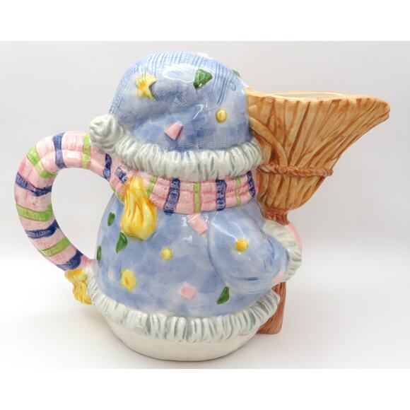 Ceramic Snowman Pitcher Christmas Jug Hand Painted Broom Spout 7” Unbranded - Picture 4 of 11